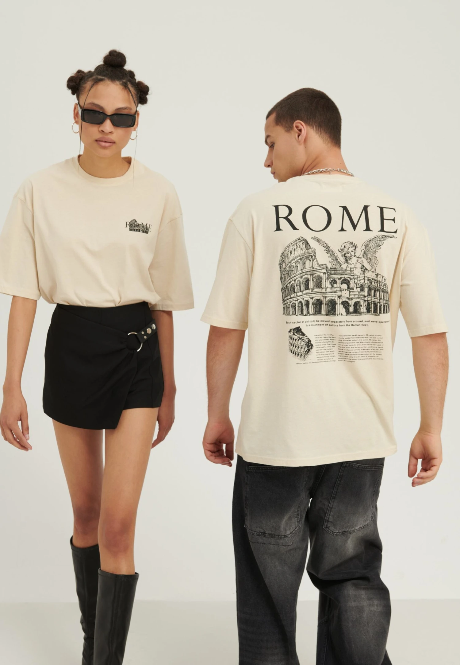 YOURTURN Rome Tee Unisex - T-Shirt Print - Mottled Light Brown